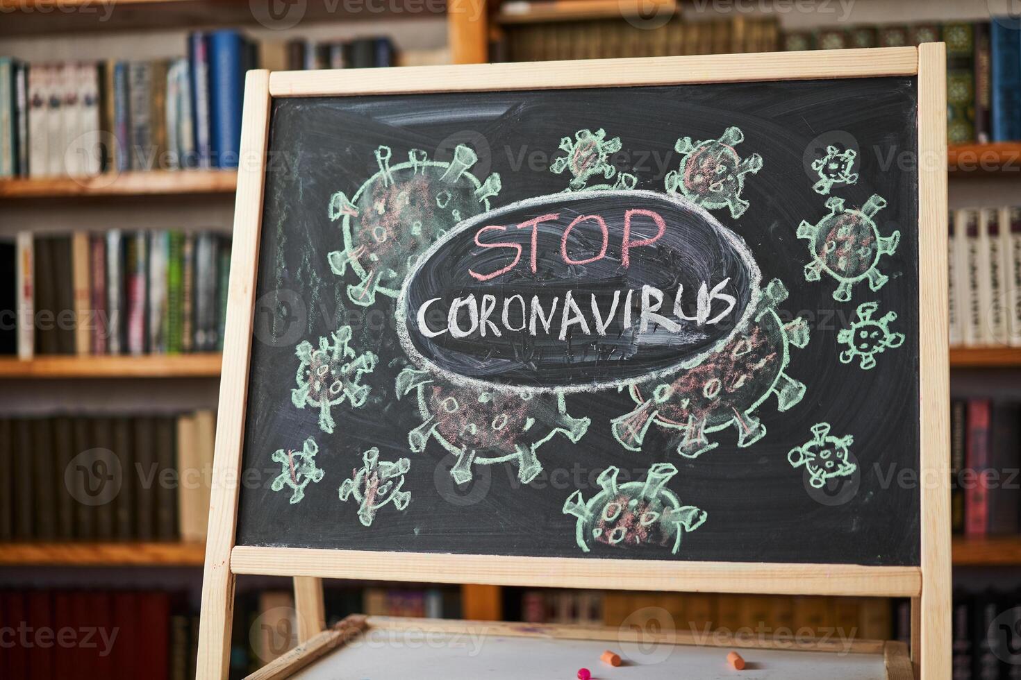 Quarantine. Outbreak Warning. written white chalk on blackboard in connection with epidemic of coronavirus worldwide. photo