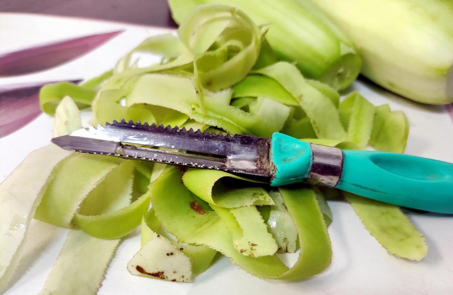 Bottle gourd peels on the table photo