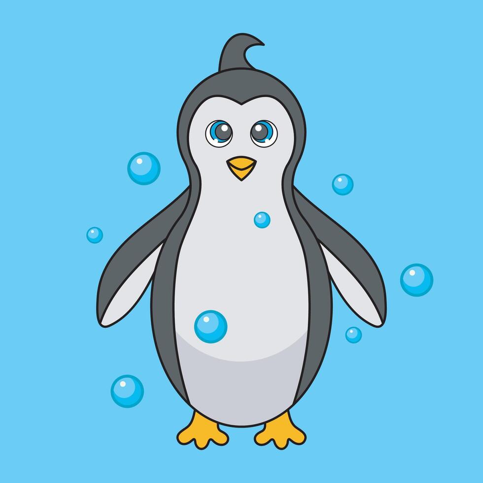 a cartoon penguin with bubbles on a blue background vector