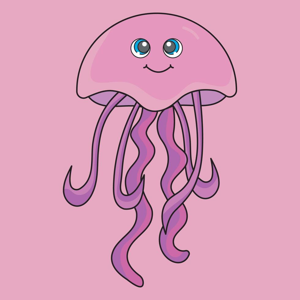 a cartoon jellyfish with blue eyes and long tentacles vector