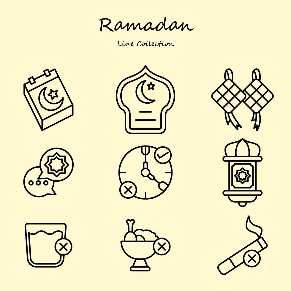 Ramadan editable icons set outline style vector