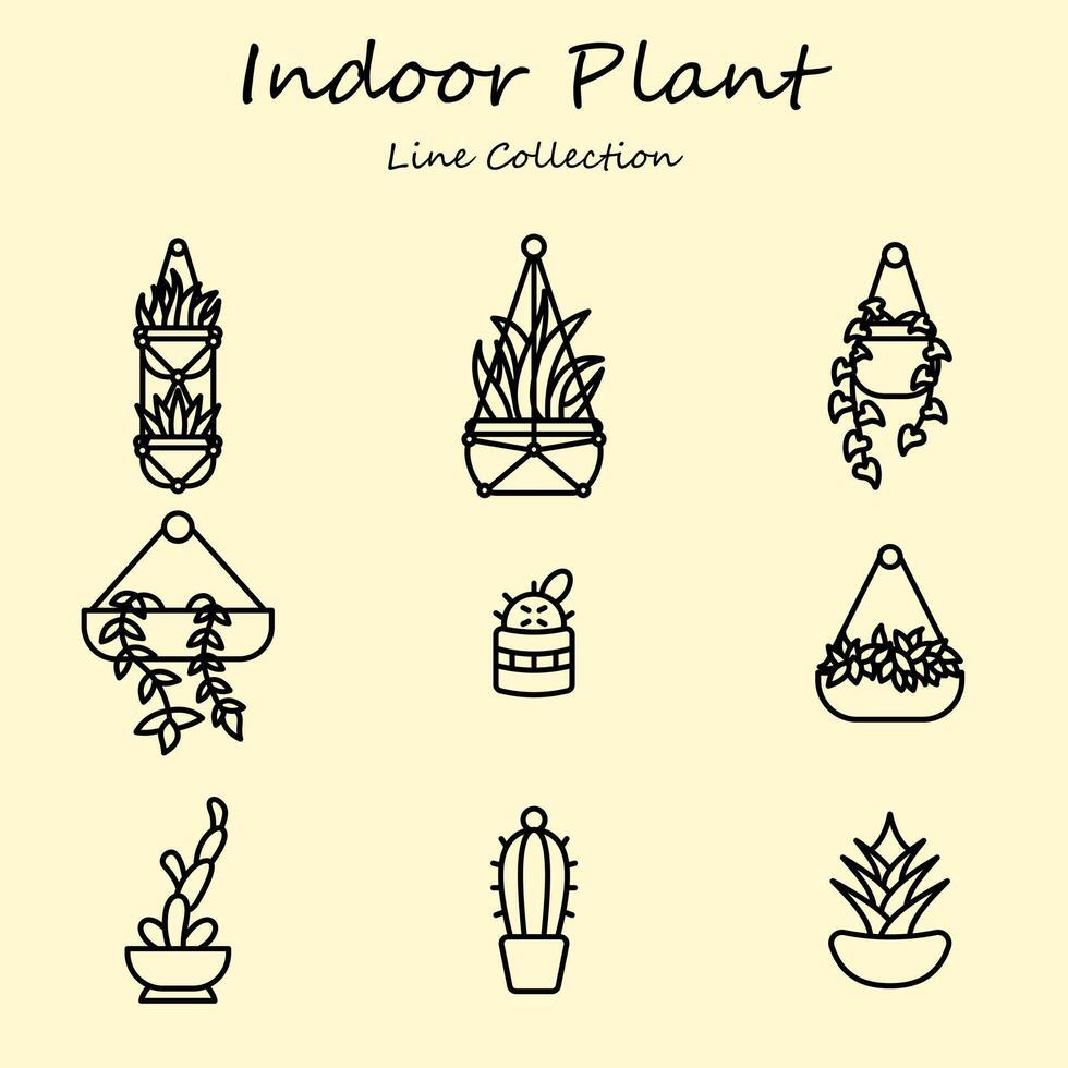 Indoor Plant Editable Icons Set Line Style. Plant, Flower, Leaf, Indoor, Home. Outline Collection vector