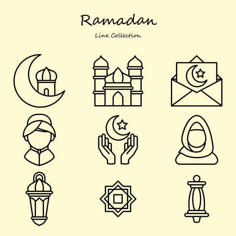 Ramadan editable icons set outline style vector