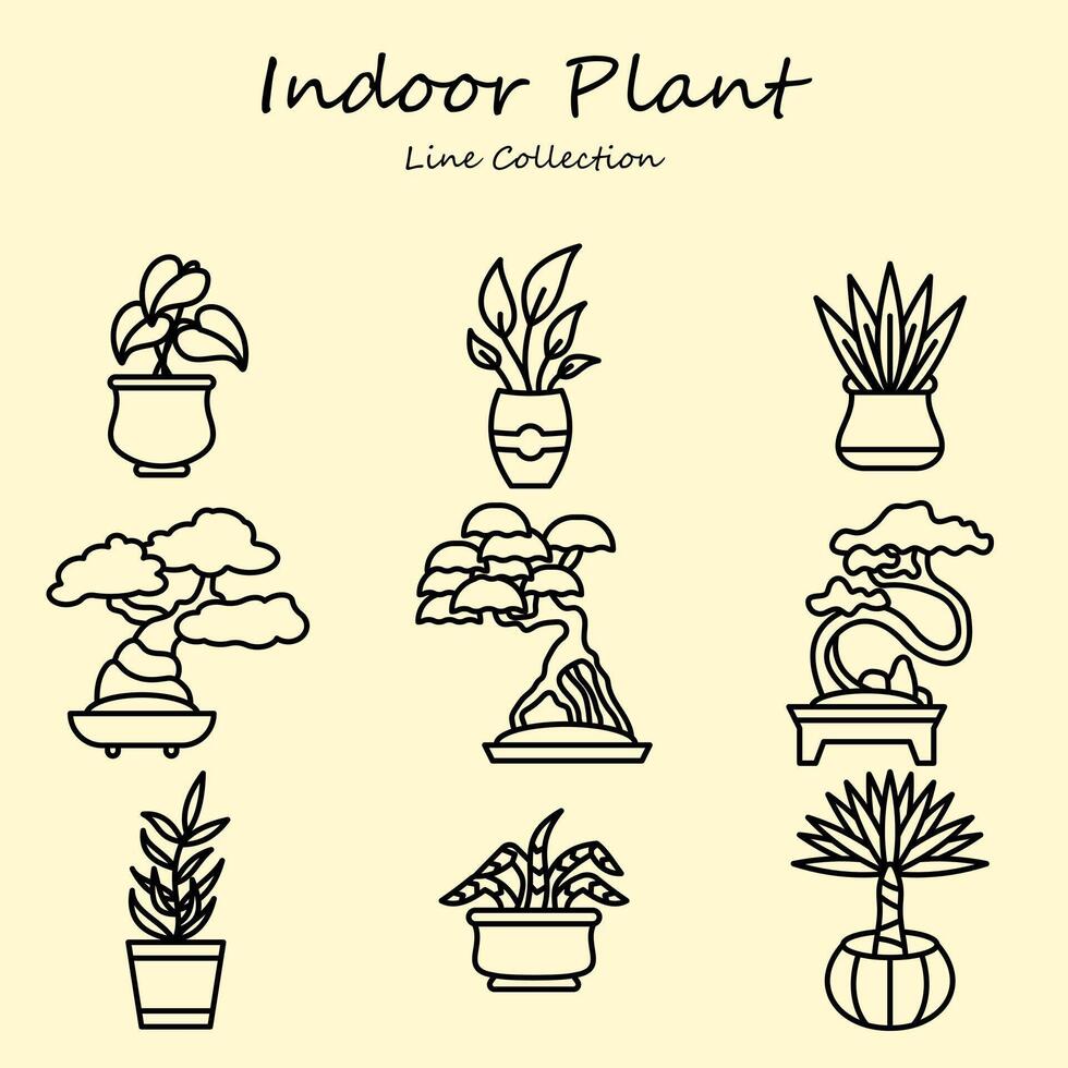 Indoor Plant Editable Icons Set Line Style. Plant, Bonsai, Flower, Leaf, Indoor, Home. Outline Collection vector