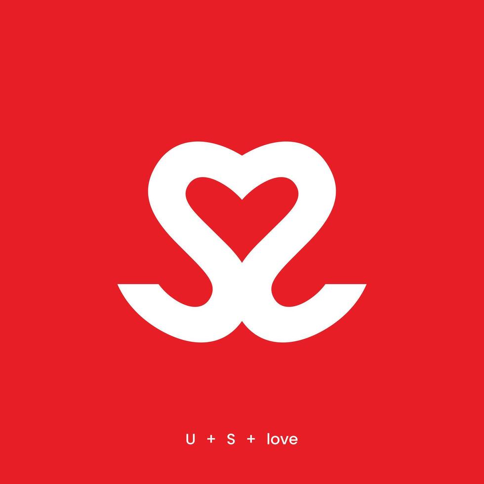 A red and white logo with a heart symbol and US or SS initials vector