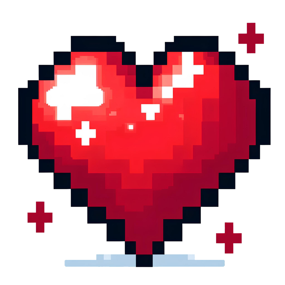 AI generated pixelation of red heart in PNG image