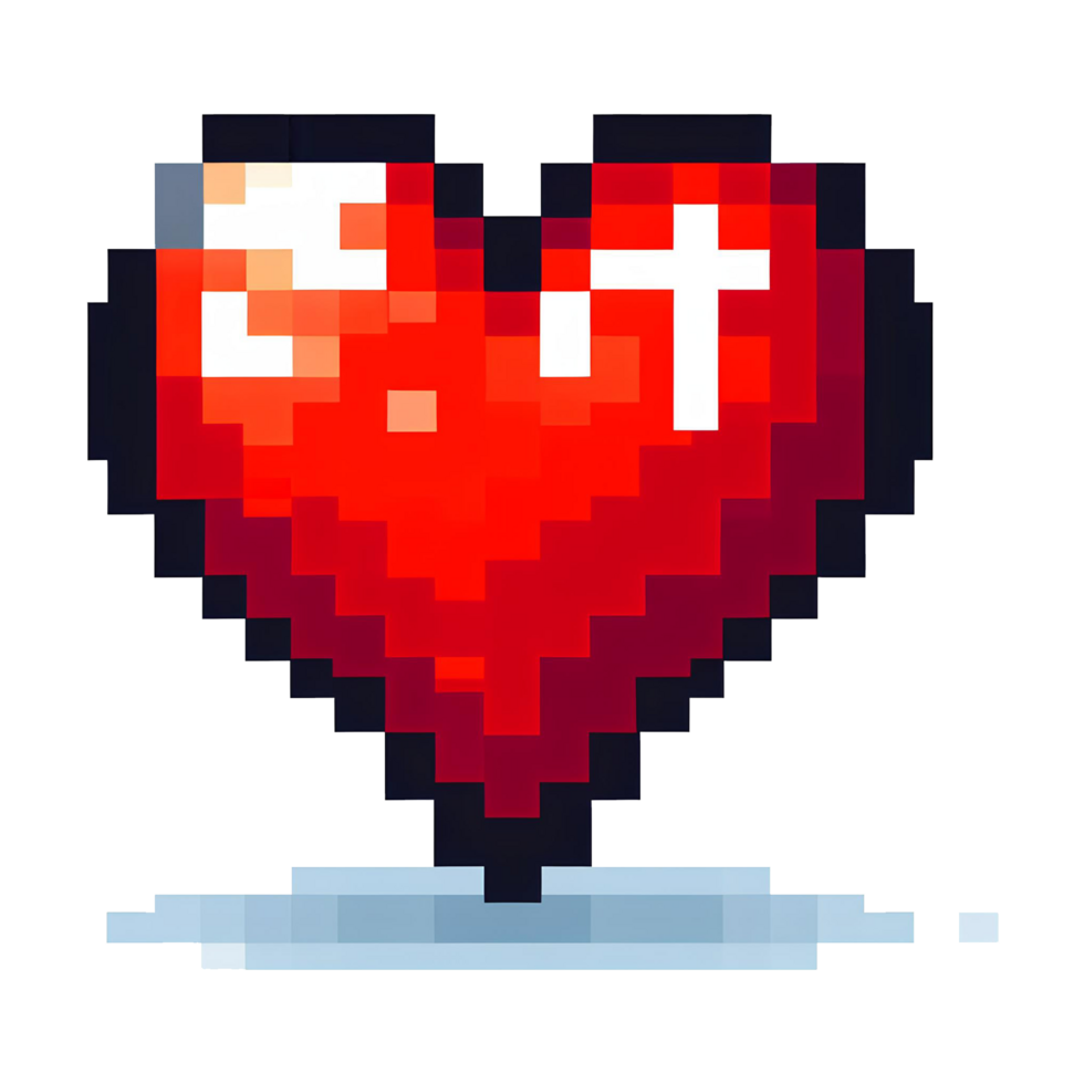 AI generated pixelation of red heart in PNG image