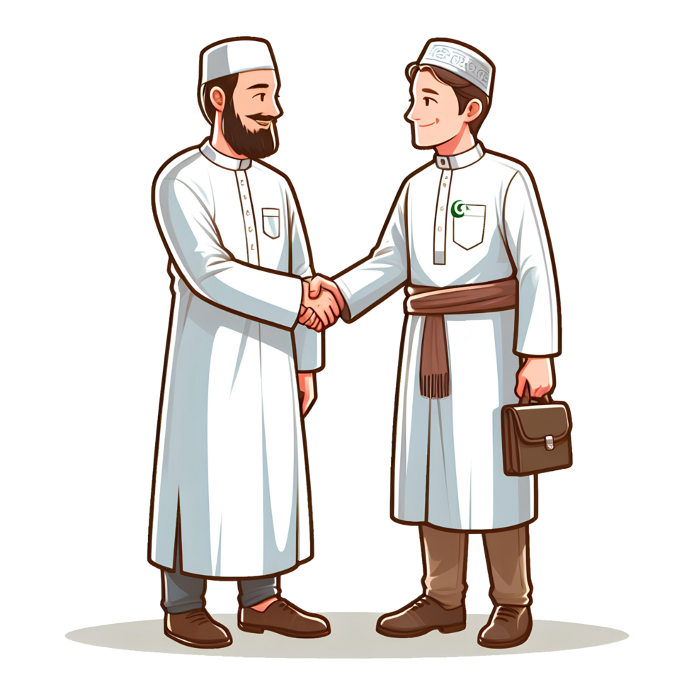 AI generated two muslim men are shaking hands, in cartoon style png