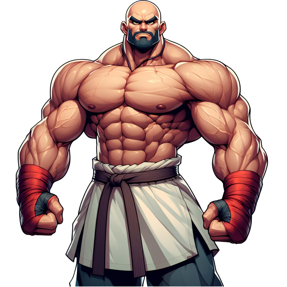 AI generated Bald, Big and Muscular Fighter Character PNG