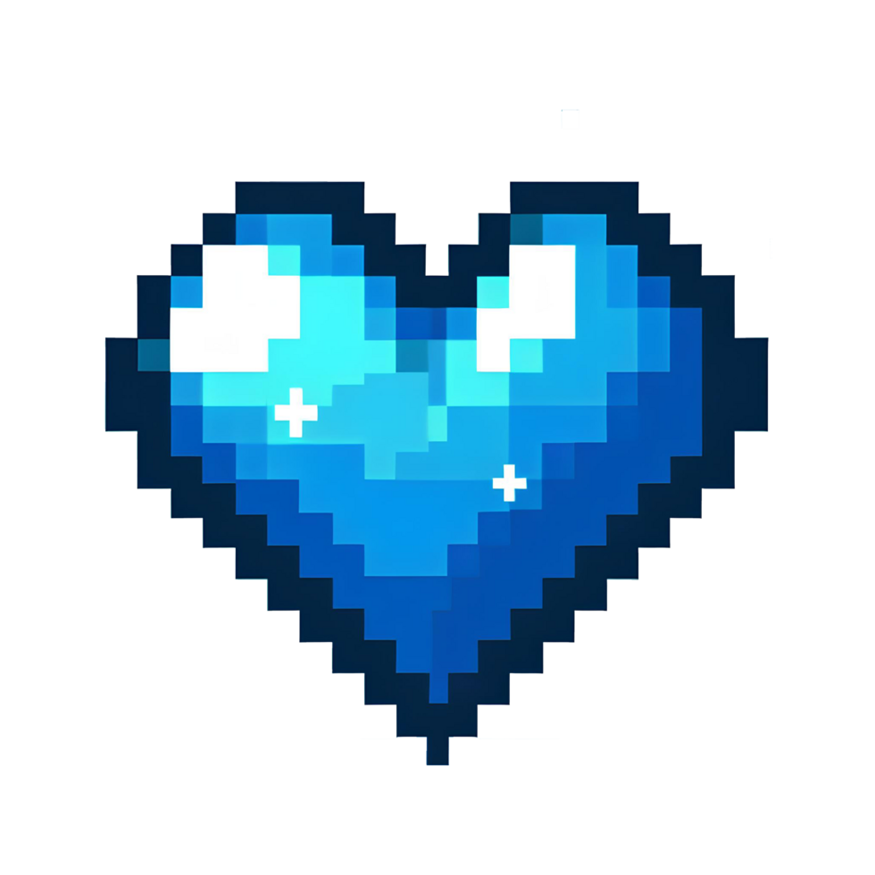 ai gegenereerd pixelatie van blauw hart in PNG beeld
