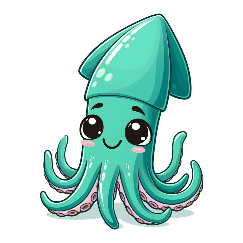 AI generated adorable green squid cartoon character png
