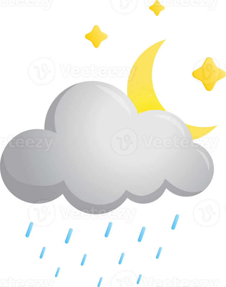 night Sky cloud crescent moon rain symbol forcast wheather isolate illustration gradient design png