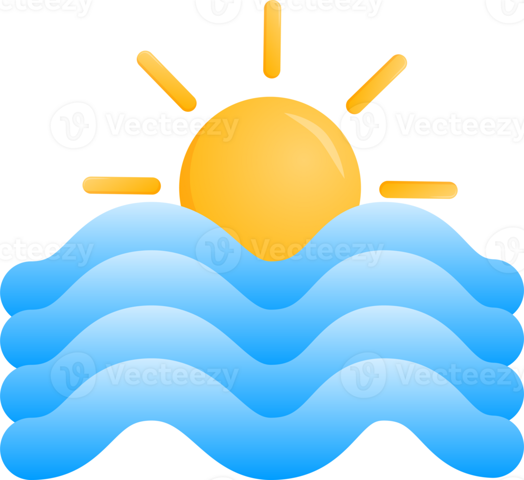 Sonnenuntergang oder Sonnenaufgang Welle Meer Ozean Symbol Vorhersage Wetter isolieren Illustration Gradient Design png