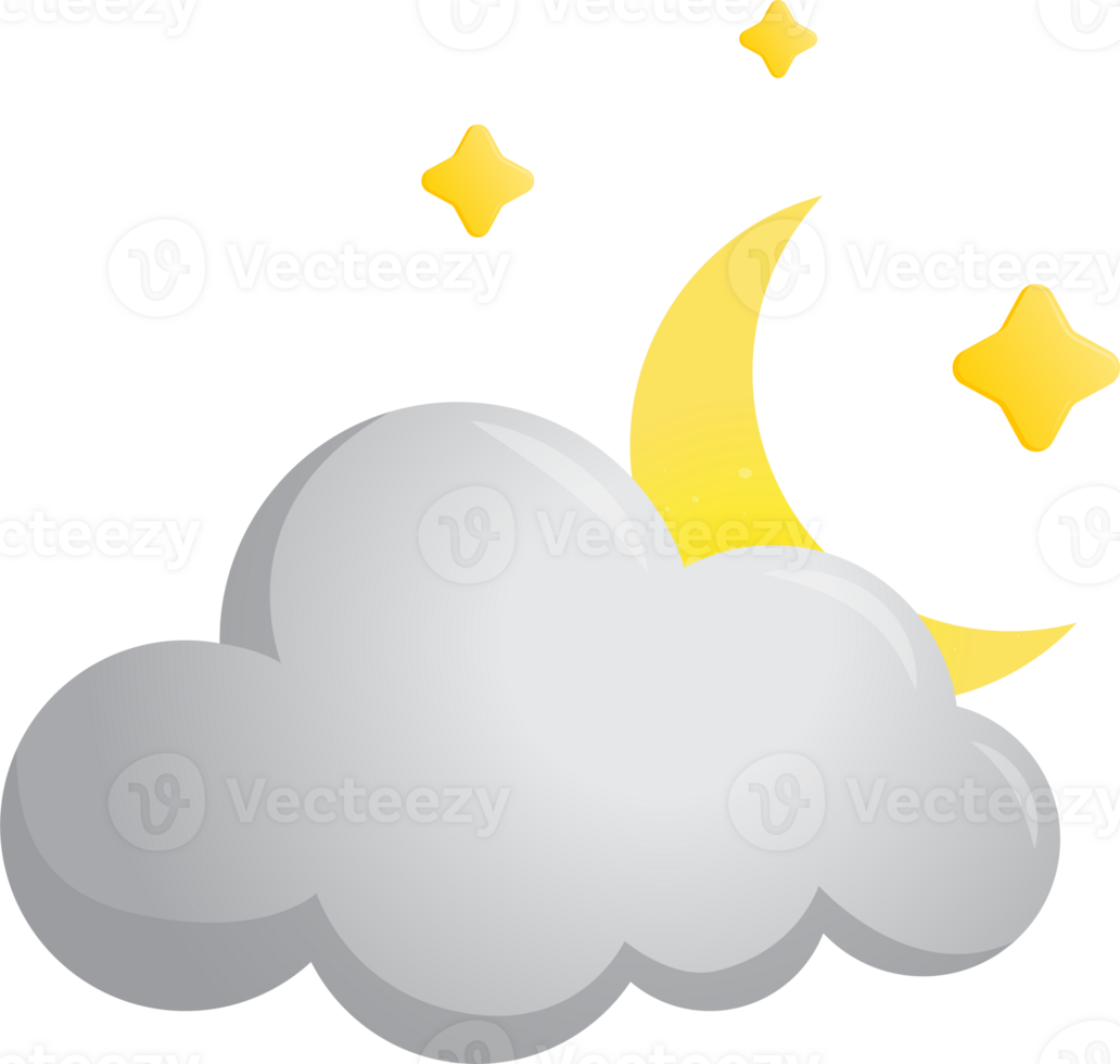 night Sky cloud crescent moon snow symbol forcast wheather isolate illustration gradient design png