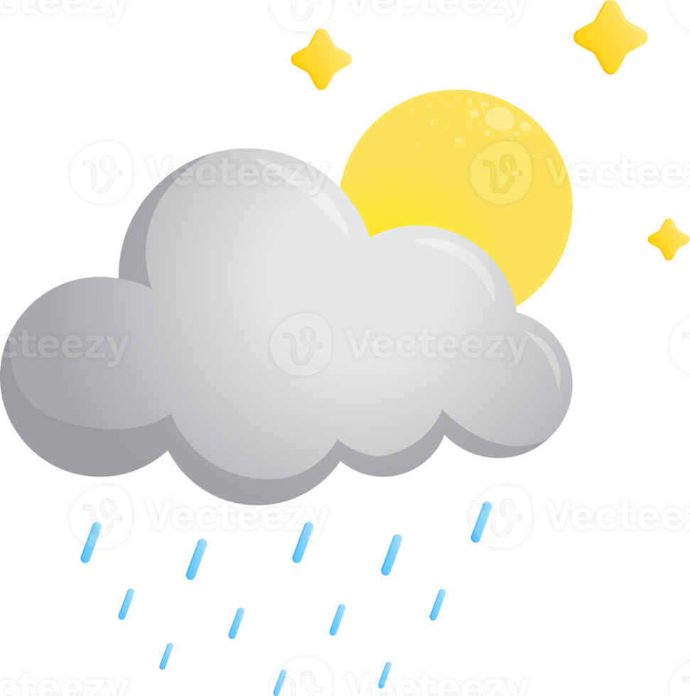 night Sky cloud fullmoon rain symbol forcast wheather isolate illustration gradient design png