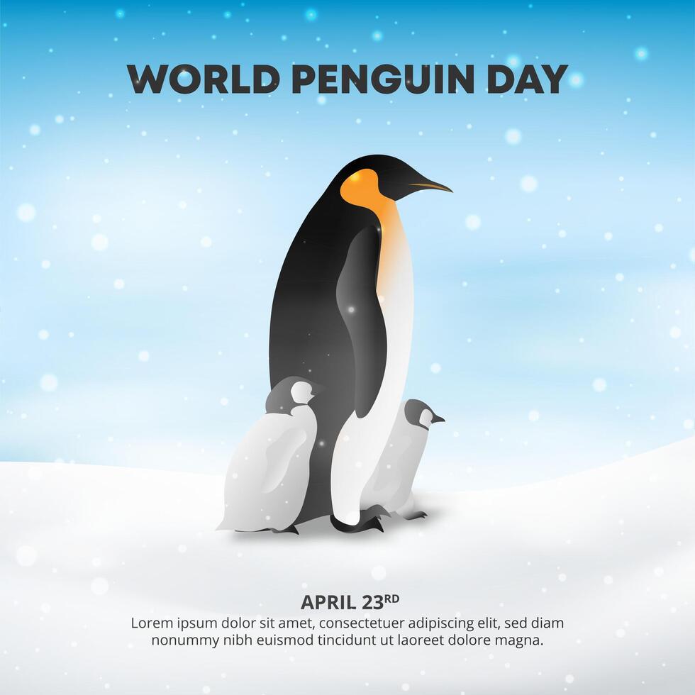 World Penguin Day background with penguins and snow vector