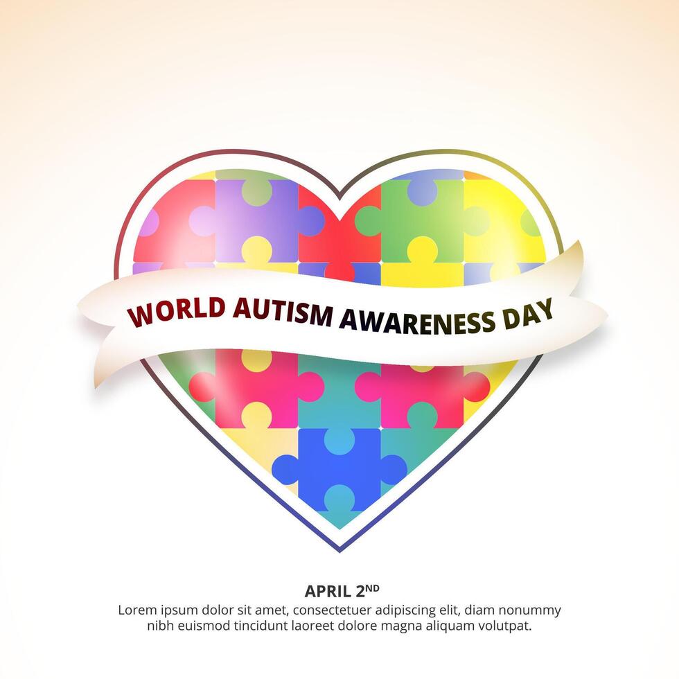 Square World Autism Awareness Day background with a love heart puzzle vector