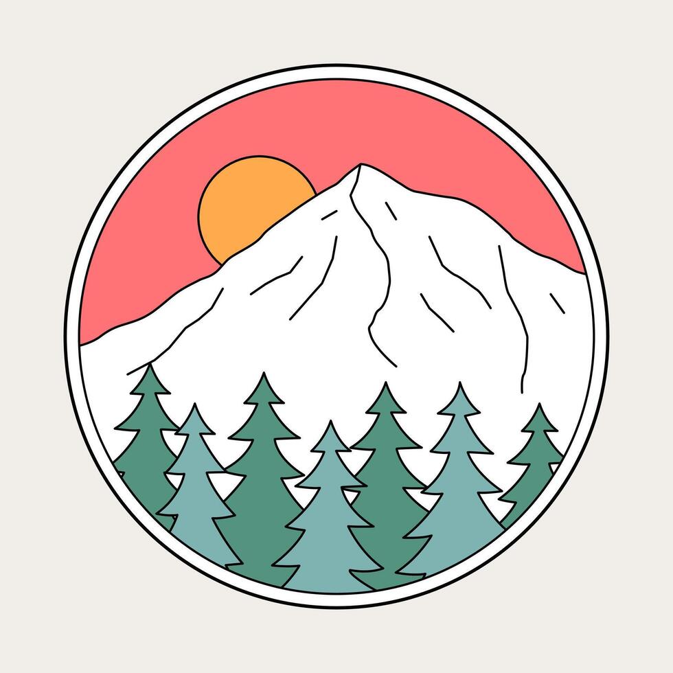 Mt. Hood in Oregon State, monoline flat design for t shirt, emblem, patch, sticker, etc vector