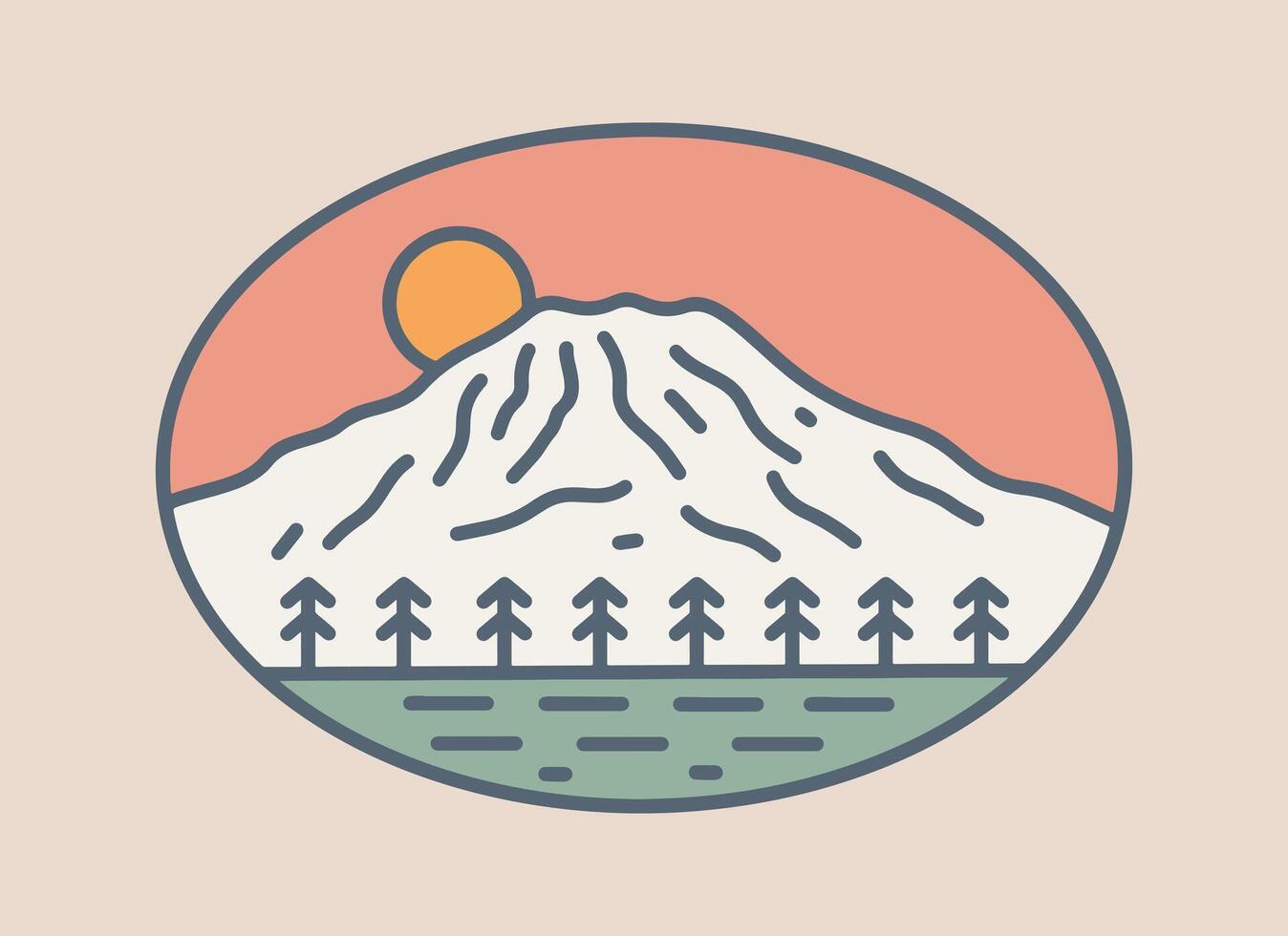 Illustration of Mt Rainier national Park in simple mono line style design for badge, t shirt, sticker, etc vector