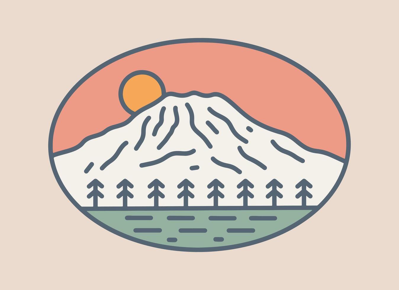 ilustración de monte más lluvioso nacional parque en sencillo mono línea estilo diseño para insignia, t camisa, pegatina, etc vector