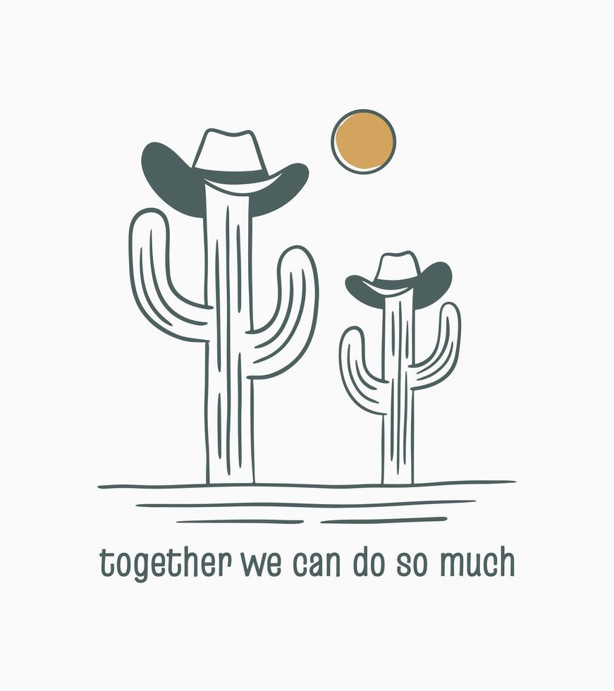 unión ilustrado por dos cactus con vaqueros sombrero me gusta un padre y hijo vector diseño