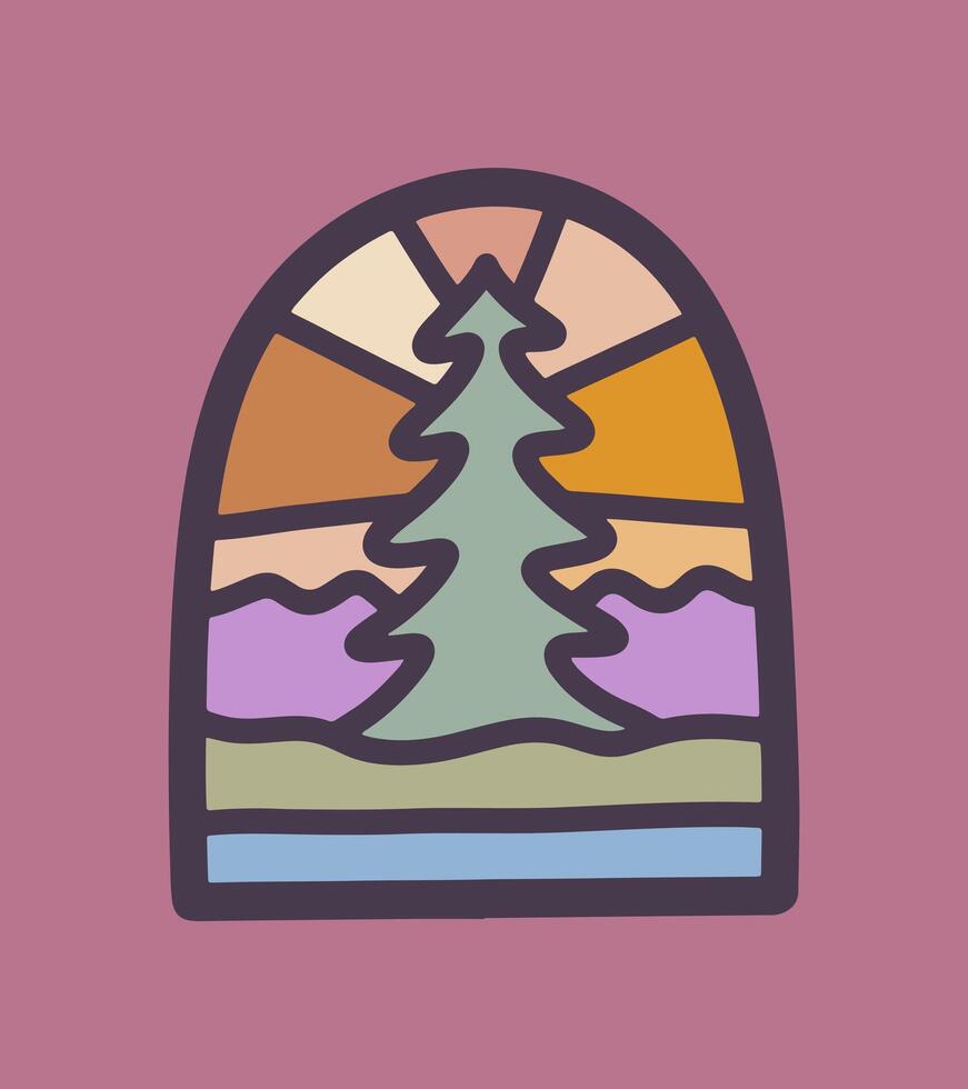 The big tree in camping ground flat vector design