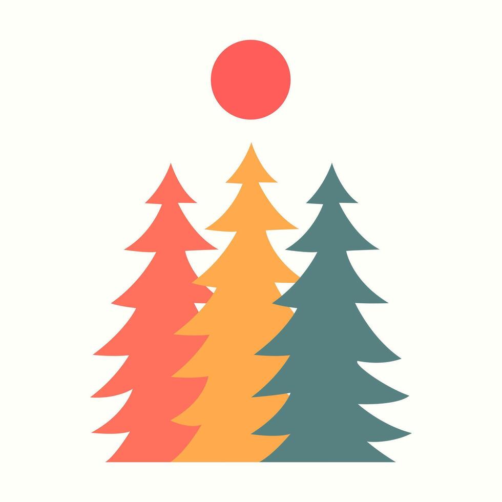 Simple design of the nature which illustrated by three pines tree with different color for t shirt, sticker, badge design vector art