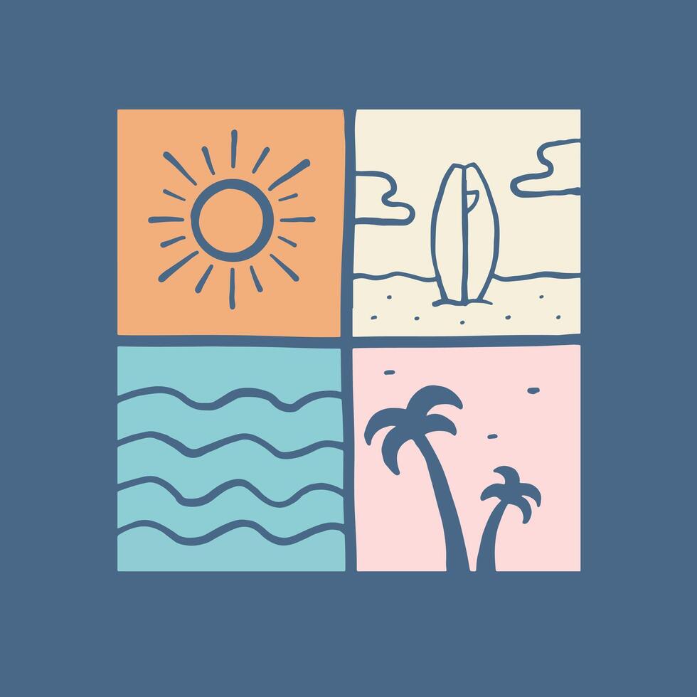 elementos de el Hora de verano, verano playa vector ilustración, surf adicto, diseño para t camisa, pegatina, póster, etc