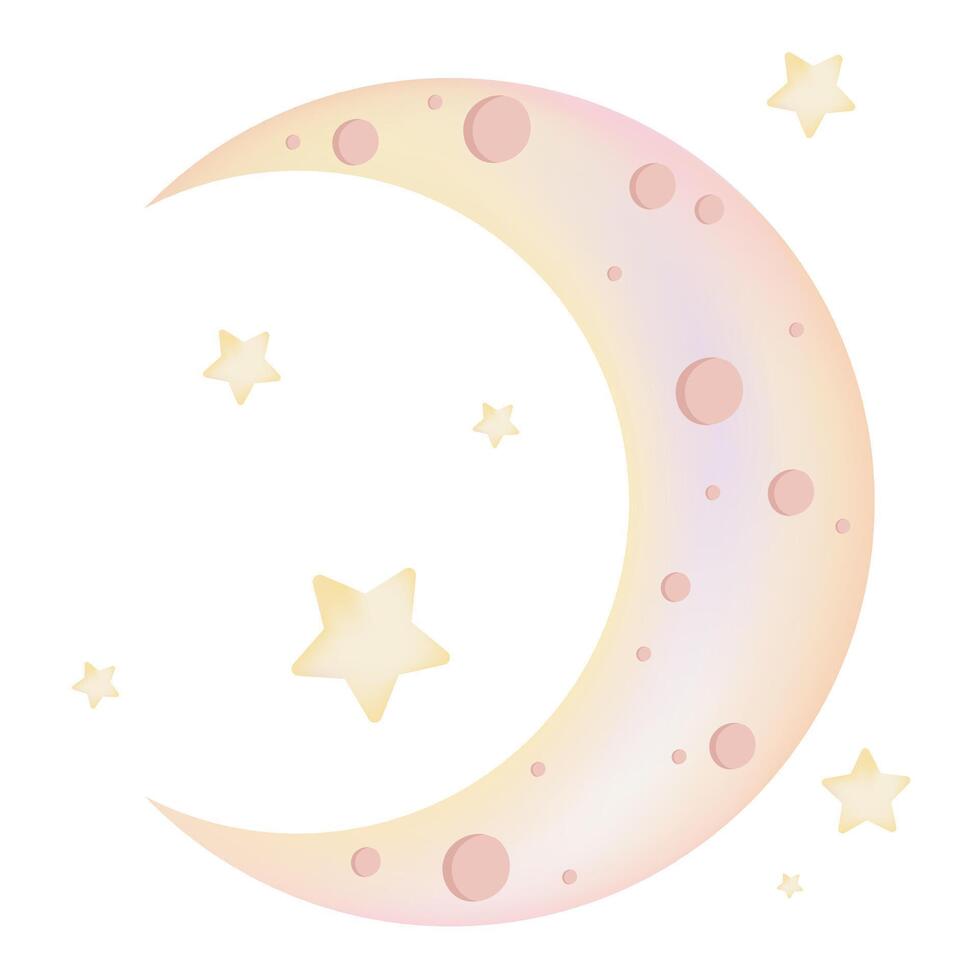 Half moon. Set of vector images of the moon and stars in flat style.