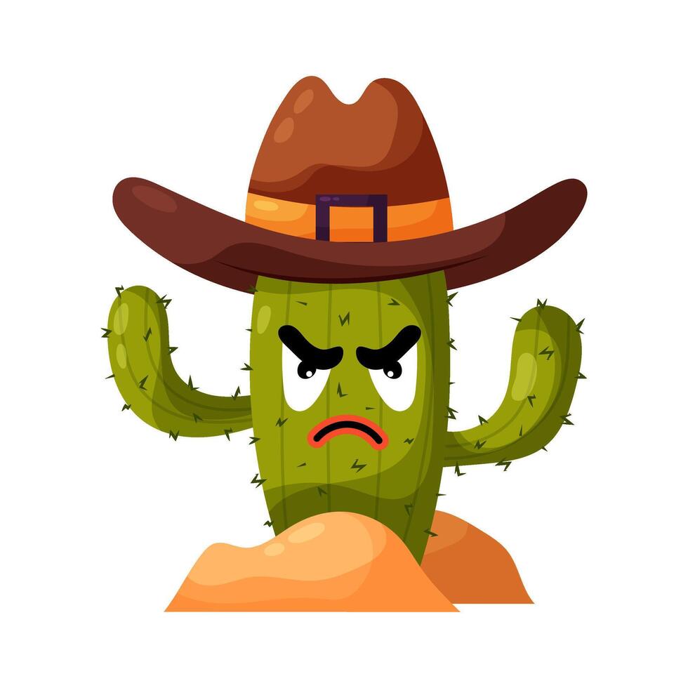 Funny cactus character in a cowboy hat. Cactus in flat style. Desert plant. Cowboy. vector