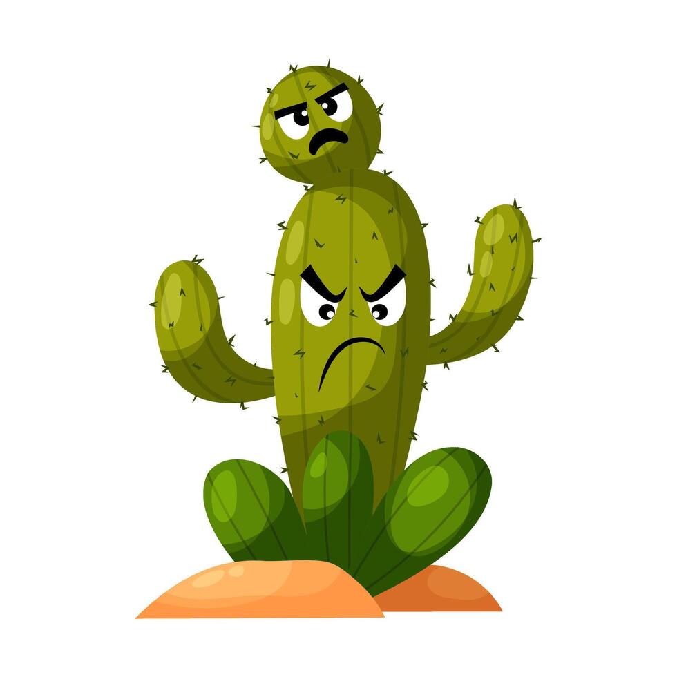 Funny dissatisfied cactus characters. Prickly plant. Desert. Cactus in flat style. vector