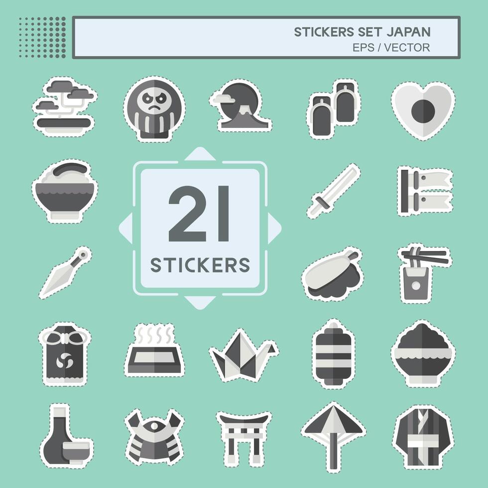 Sticker line cut Set Japan. related to Holiday symbol. simple design illustration. vector