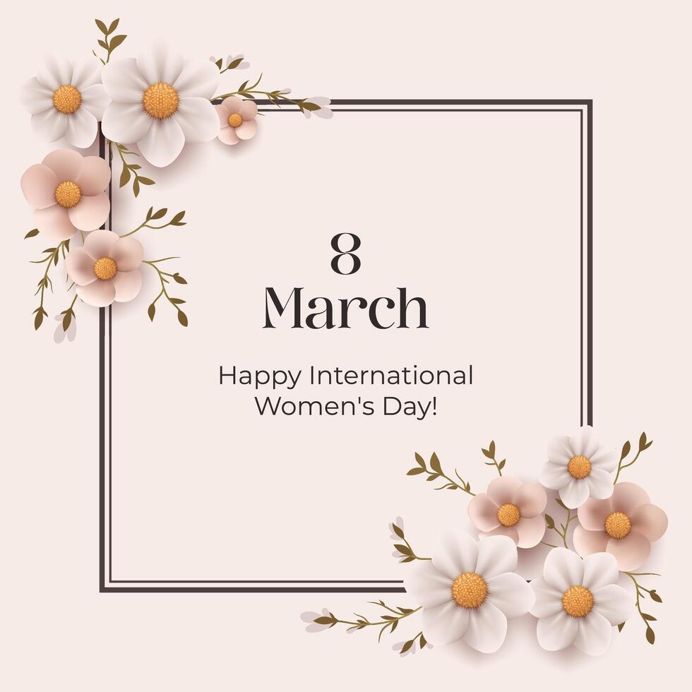 An elegant pastel vintage illustration for International Women's Day on March 8th, featuring flowers. Perfect for greeting cards, invitations, and posters, celebrating femininity and love. Not AI vector