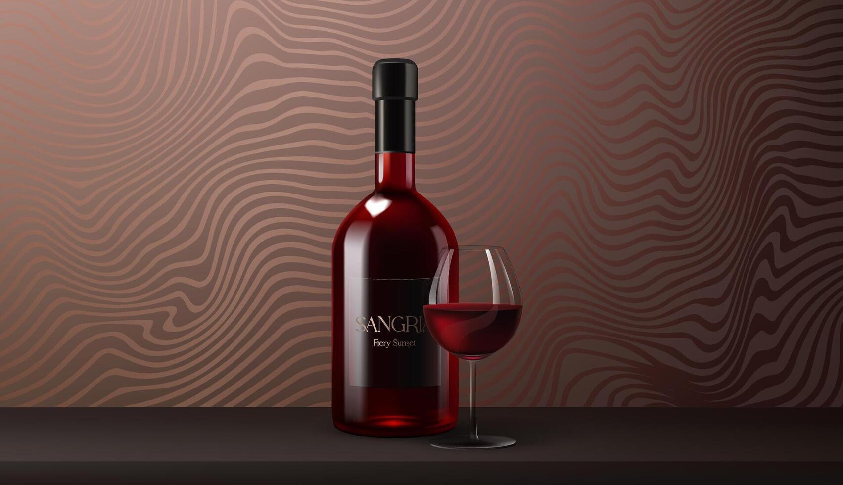 un realista 3d botella de rojo vino sangría, transparente vaso de vino, lujo antecedentes bandera con oro elementos. Perfecto para pancartas, carteles, o publicidad materiales no ai. vector