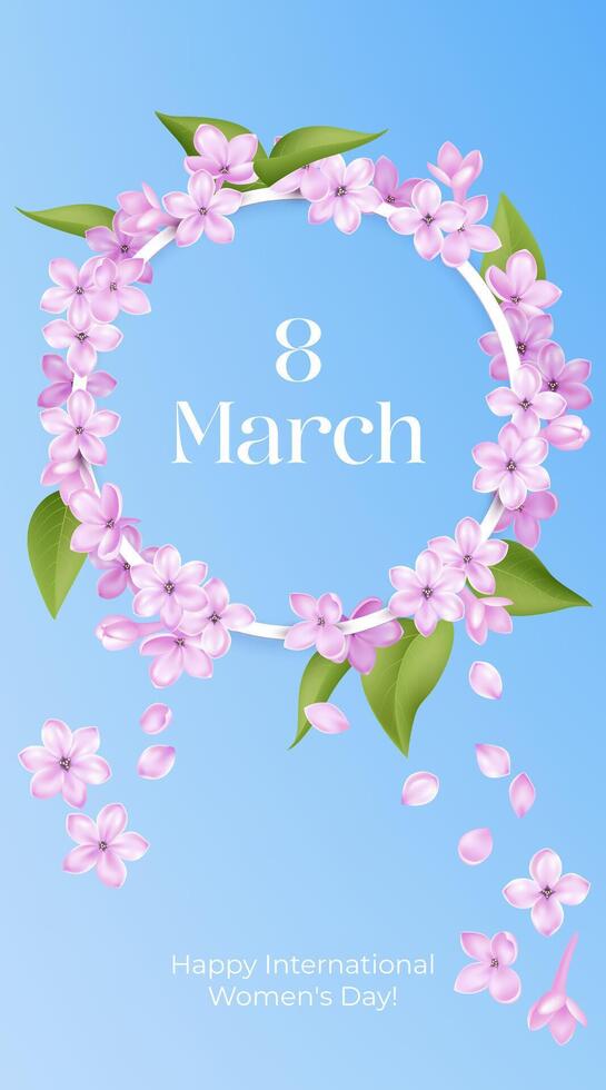 A realistic lilac flowers for International Women's Day card on March 8th. Perfect for greeting cards, invitations, and banners, celebrating the beauty of nature and womanhood. Not AI. vector