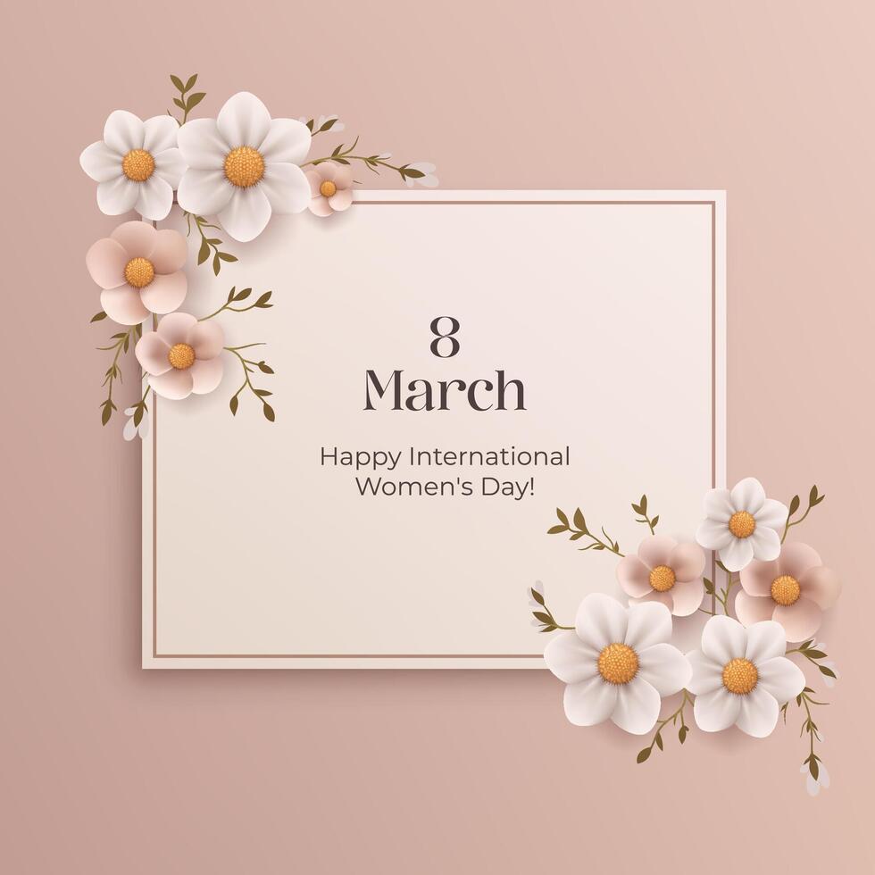 An elegant pastel vintage illustration for International Women's Day on March 8th, featuring flowers. Perfect for greeting cards, invitations, and posters, celebrating femininity and love. Not AI vector