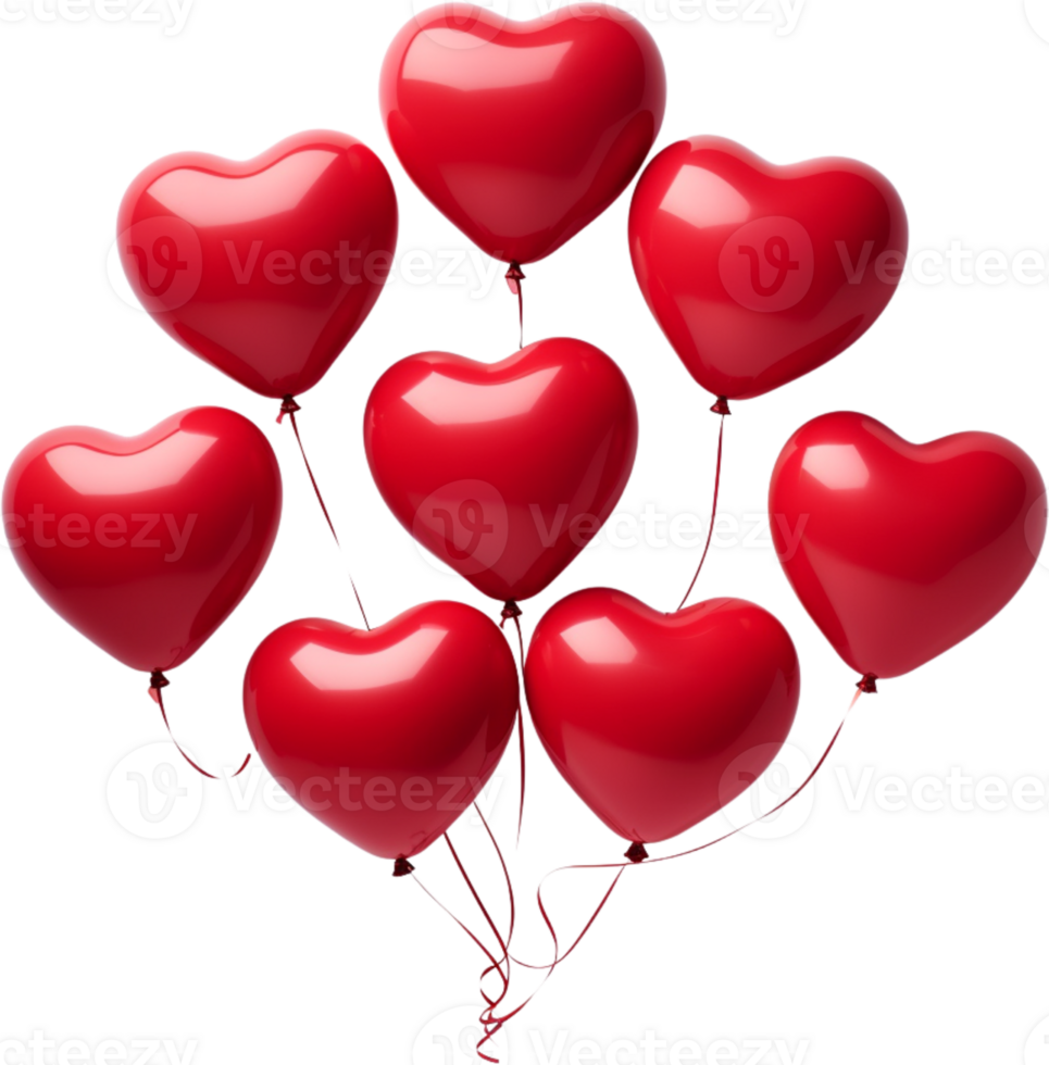 AI generated red balloons in the shape of hearts png
