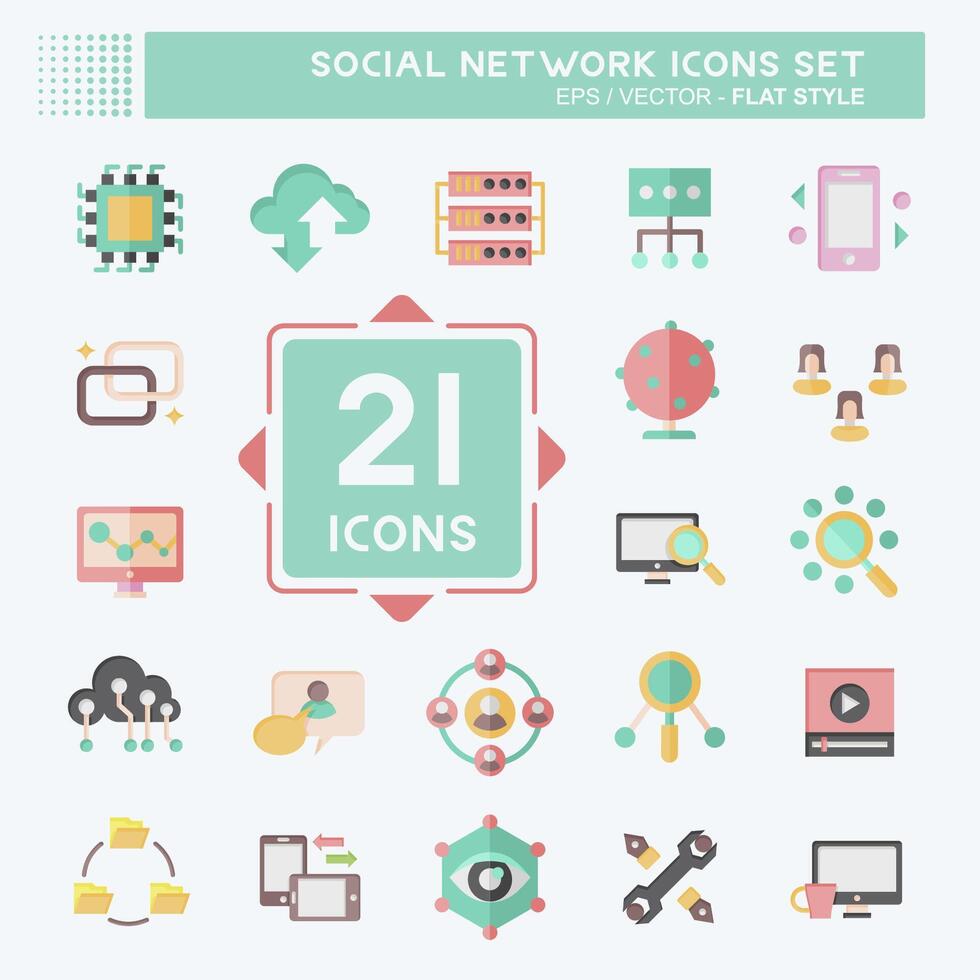 Icon Set Social Network. related to Internet symbol. flat style. simple design illustration vector