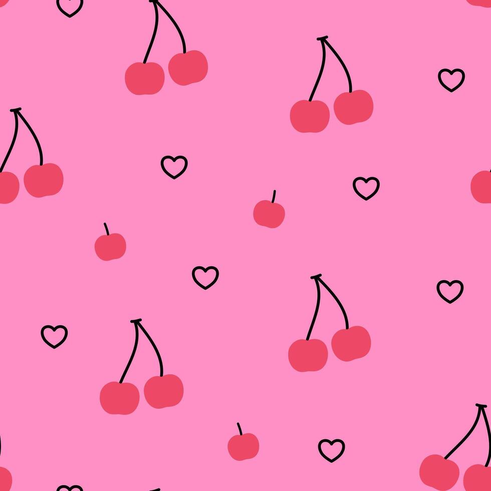 cherry heart pink background wallpaper seamless pattern vector