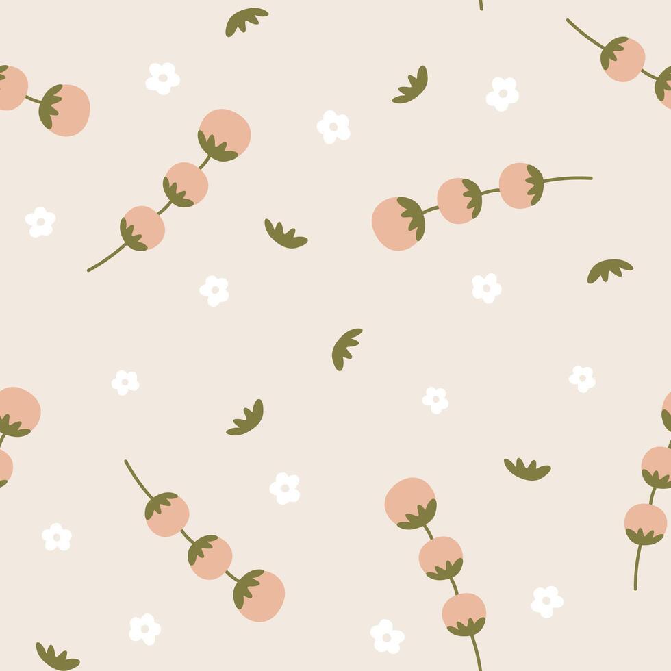 cozy vintage flower branch spring baby pink background wallpaper seamless pattern vector