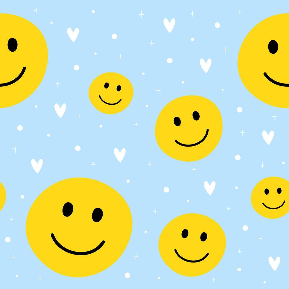 face smile yellow and blue happiness wallpaper background seamless pattern vector