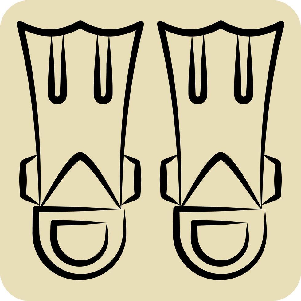 Icon Fins Diving. related to Diving symbol. hand drawn style. simple design illustration vector