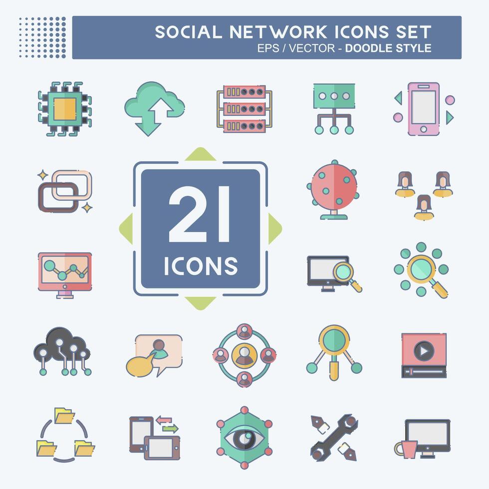 Icon Set Social Network. related to Internet symbol. doodle style. simple design illustration vector