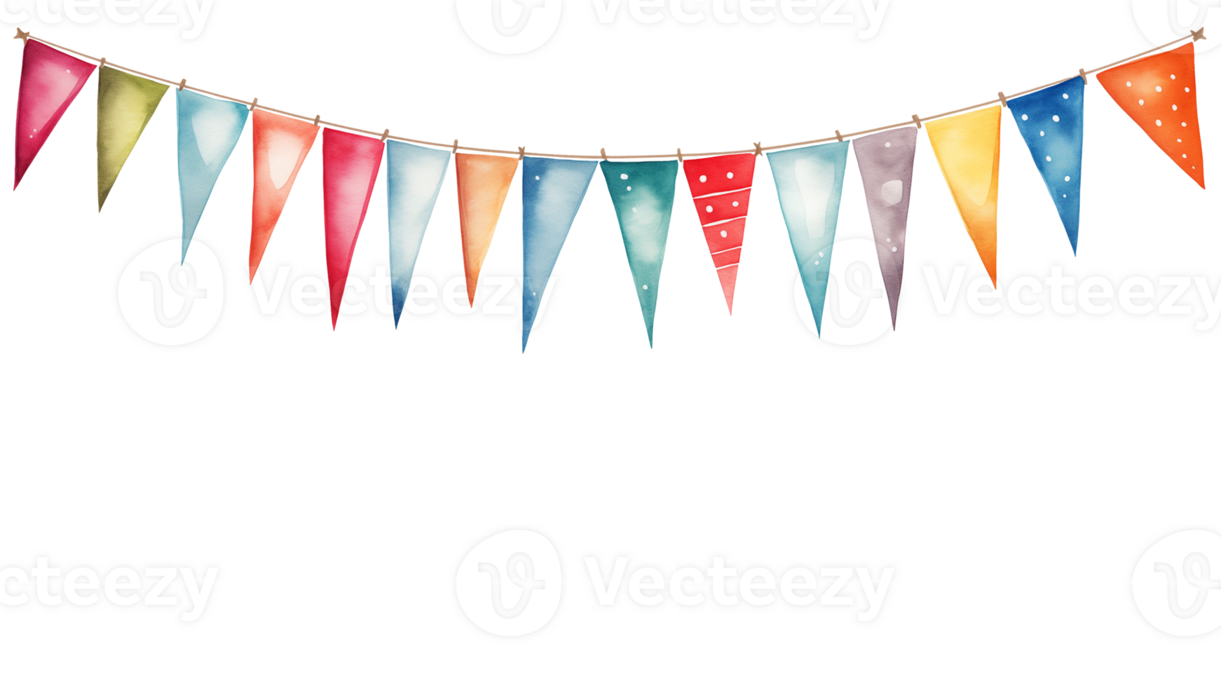 AI generated Hanging party flags in watercolor cut out. Party flag on transparent background png