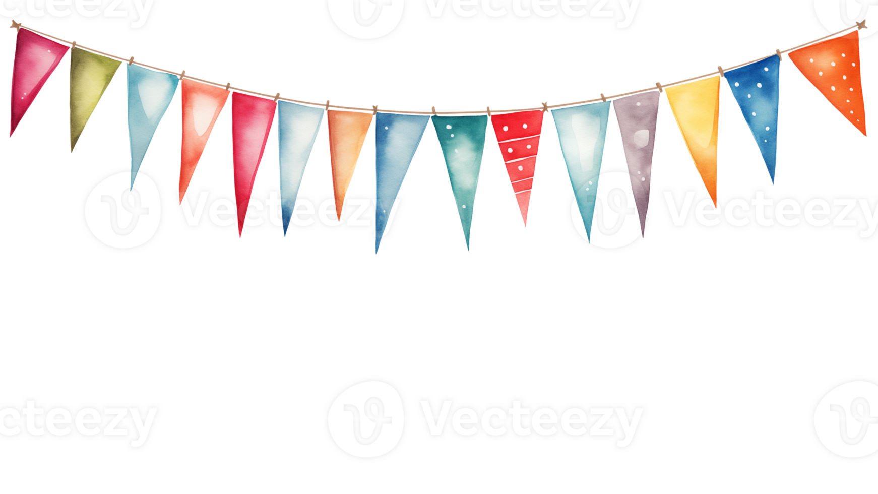 AI generated Hanging party flags in watercolor cut out. Party flag on transparent background png