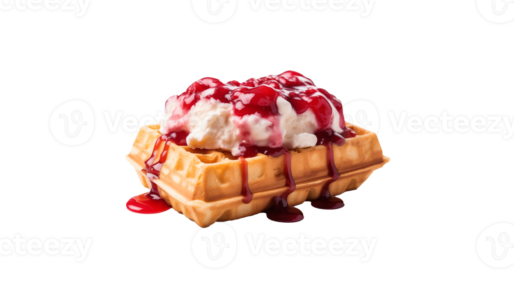 AI generated Waffle with ice cream cut out. Ice cream with cherry jam on waffle png
