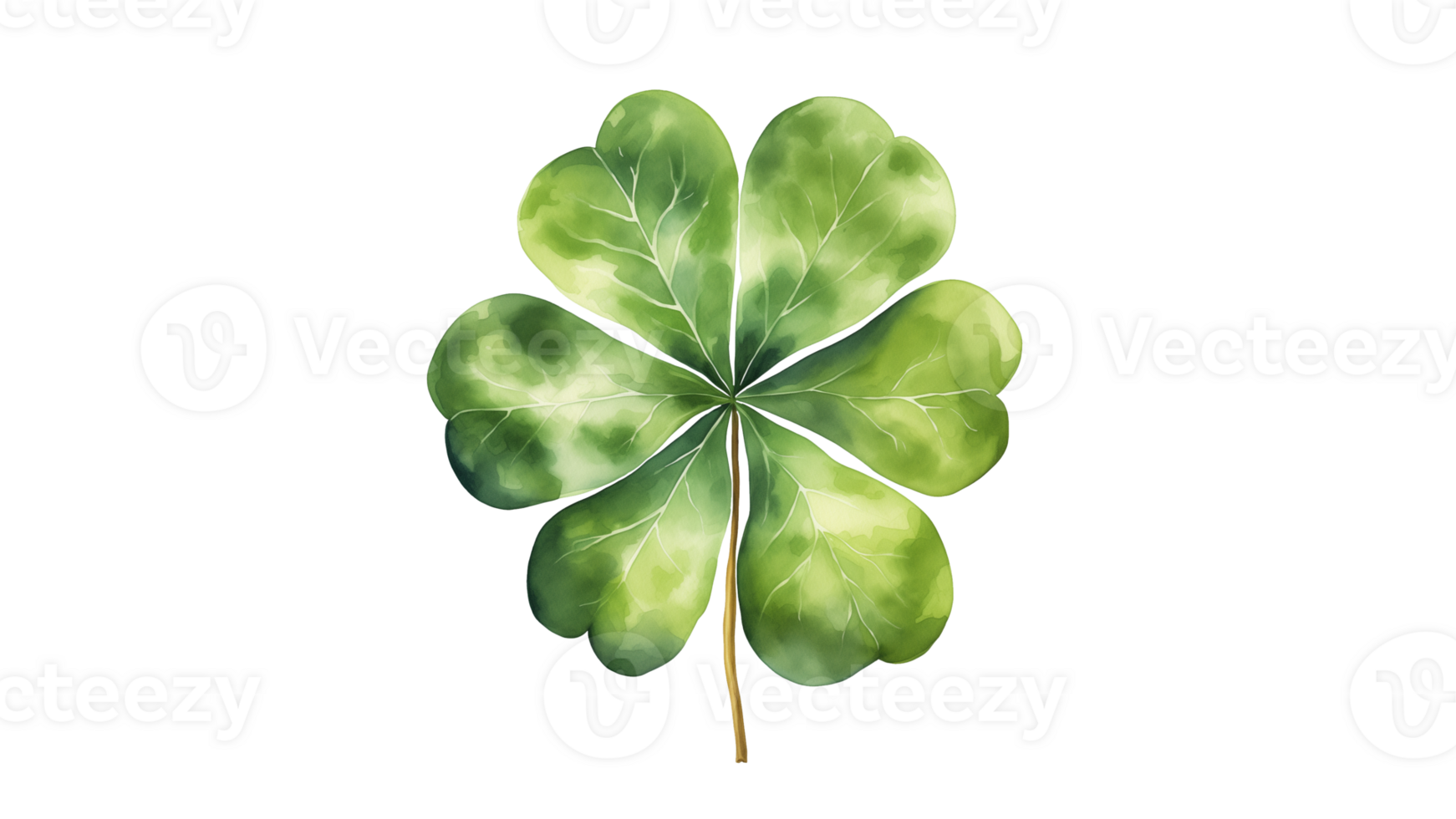 AI generated Watercolor shamrock four leaf clover cut out. Four leaf watercolor clover png