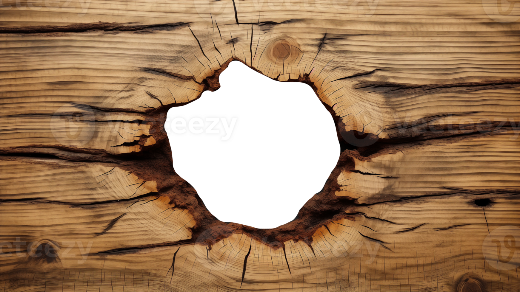 AI generated Wooden board with hole in center. Transparent hole in wooden board background png