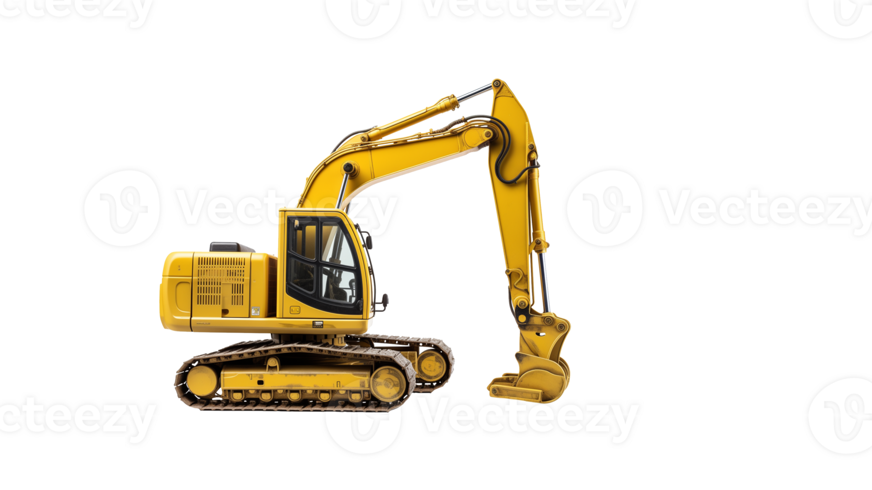 AI generated Excavator cut out. Yellow work excavator on transparent background png