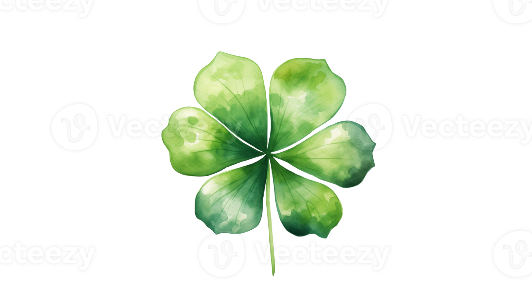 AI generated Green watercolor shamrock four leaf clover cut out. Four leaf watercolor clover png